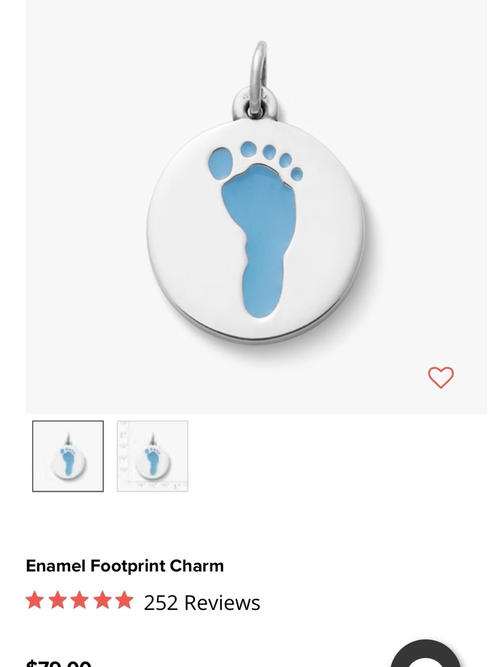 James Avery Silver Enamel Charm with Blue Footprint